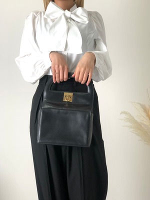 CELINE セリーヌ ガンチーニ レザー バニティバッグ ハンドバッグ ブラック vintage ヴィンテージ オールド irru2k