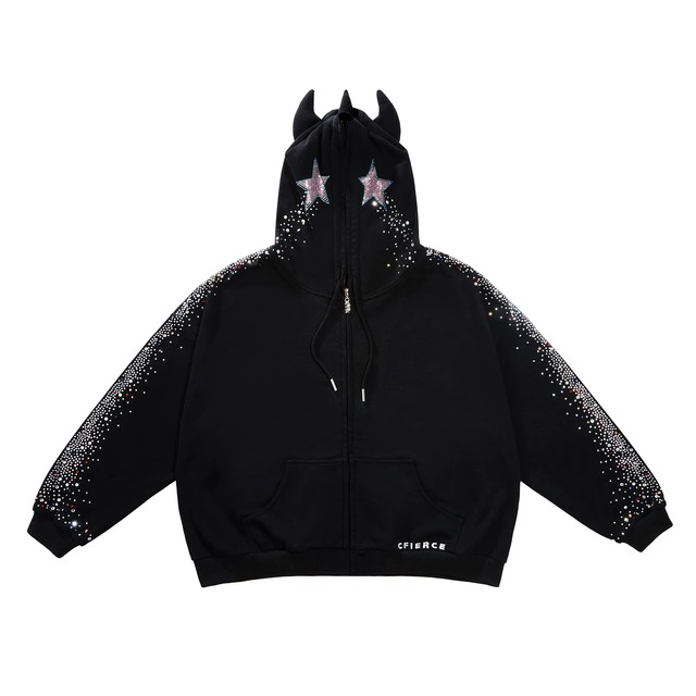 [CFIERCE] Crying Unicorn Embroidered Diamond Hoodie