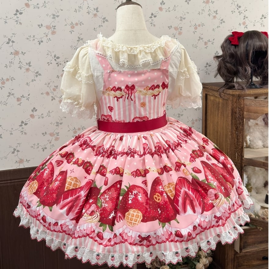 ロリータファッション ゆめかわいい ジャンパースカート いちご柄