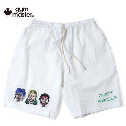 gym master ジムマスター JUST SMILE 刺繍ショーツ メンズ レディース ショートパンツ 短パン 綿100% スウェットショーツ カジュアル 春夏 G721750 ホワイト(01)