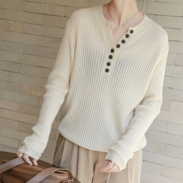 keyneck button design rib knit N30401