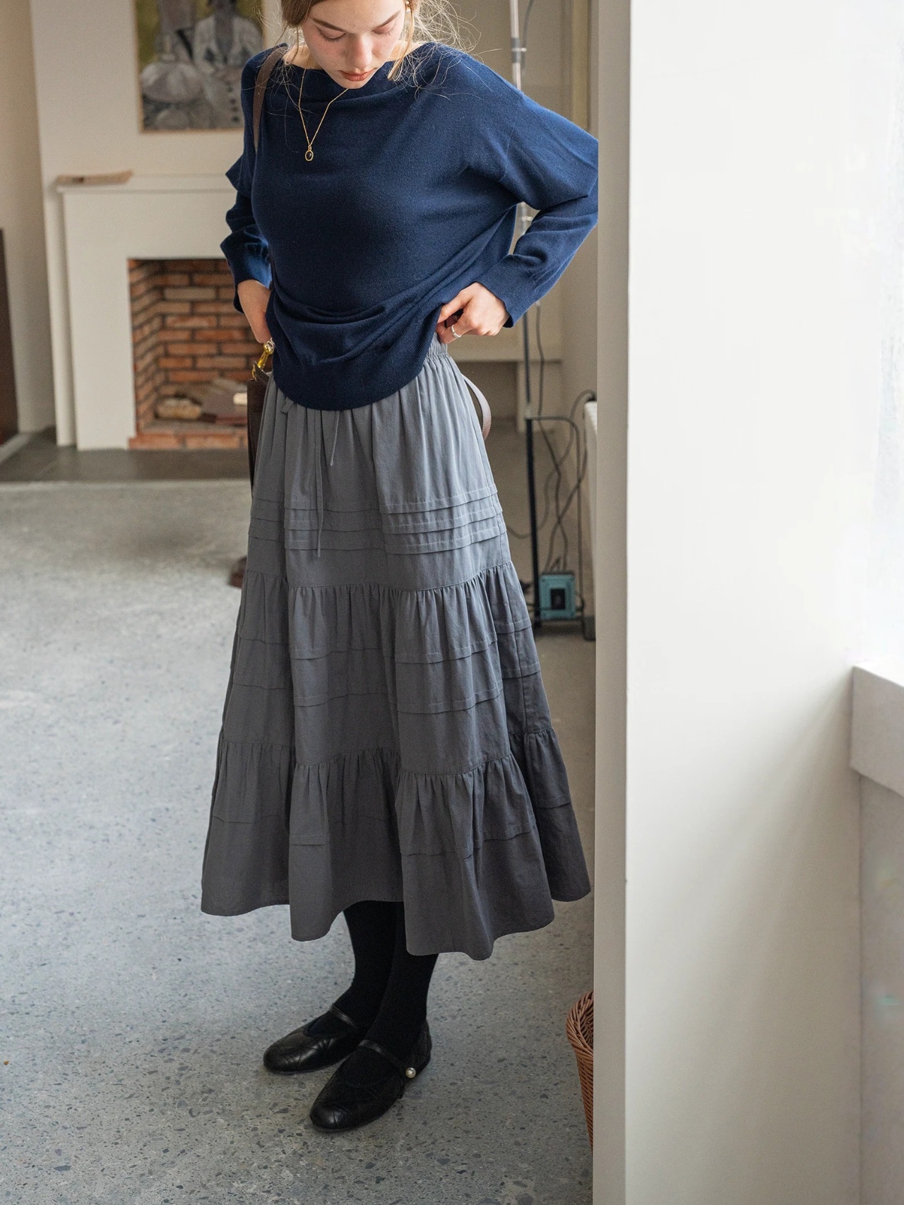 Délavé Gris Cotton Tiered Skirt F0820