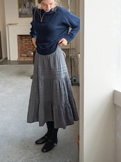 Délavé Gris Cotton Tiered Skirt F0820