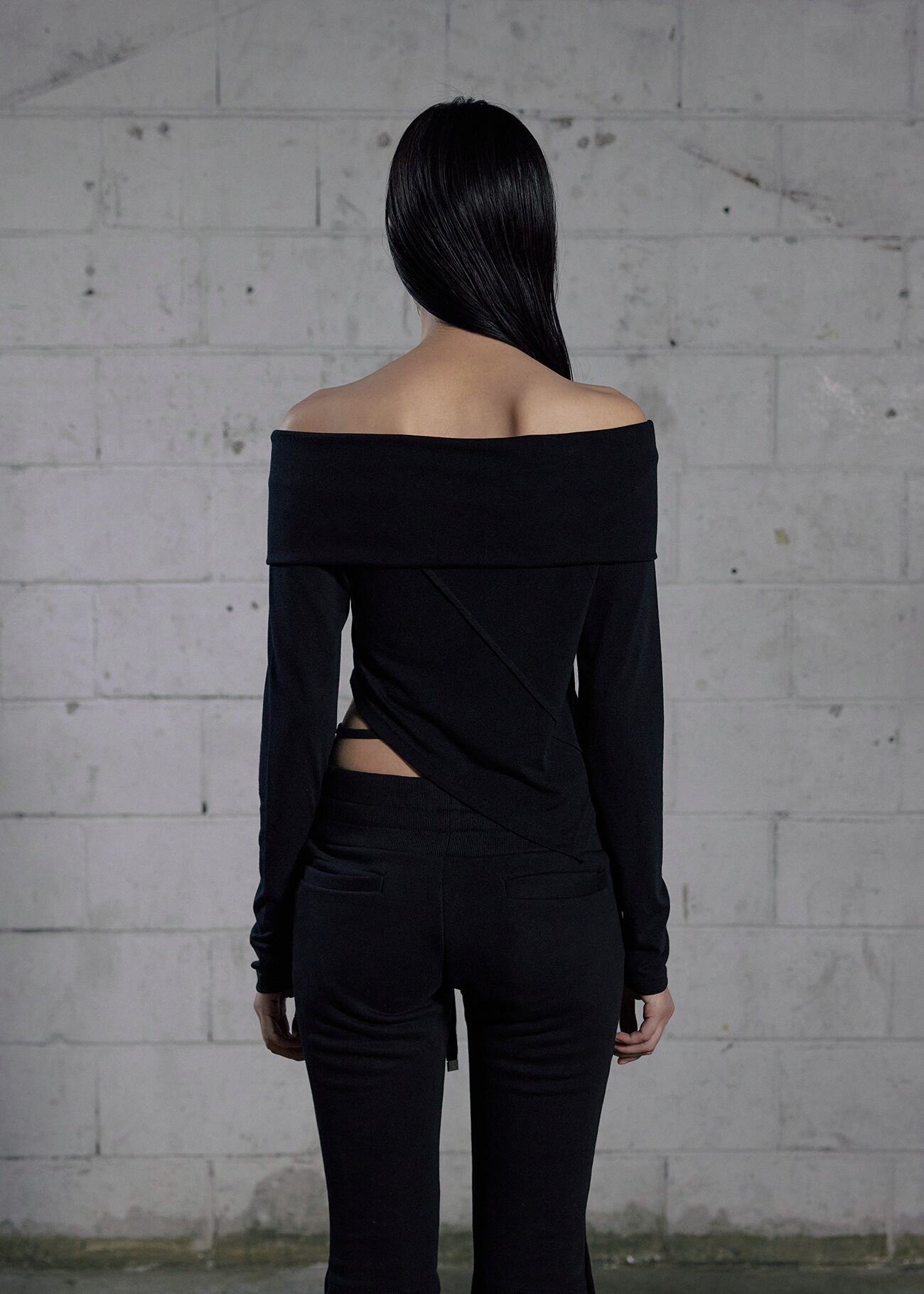 BOHEMIAN SEOUL] WAIST STRING OFF-SHOULDER T, BLACK 正規品 韓国