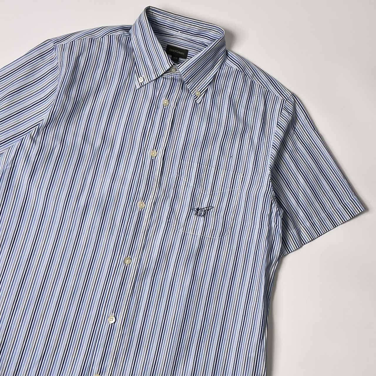 Henry Cotton's ヘンリーコットンズ ストライプ BD ボタンダウン 半袖シャツ 39/ブルー系 メンズ
