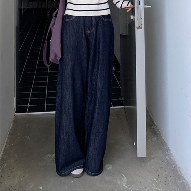 back embroidery wide-leg denim pants　J00277