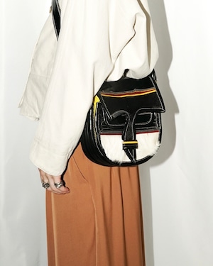 【専用】Vintage multi-color stitch design PU leather & pony hair shoulder bag