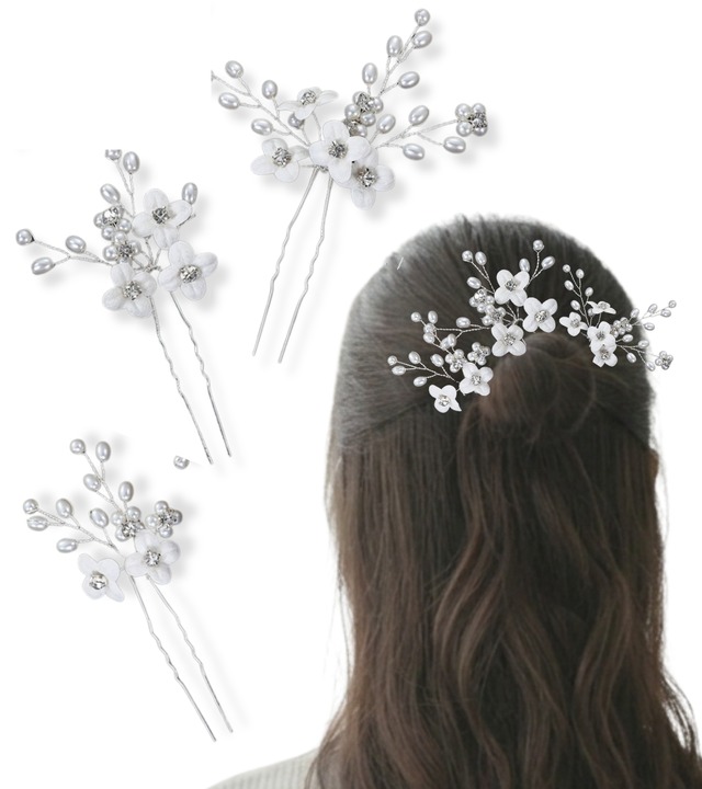 [h4]3点セット 髪飾り ヘアアクセサリー Uピン ヘアピン 花 結婚式 卒業式 入学式 七五三 発表会