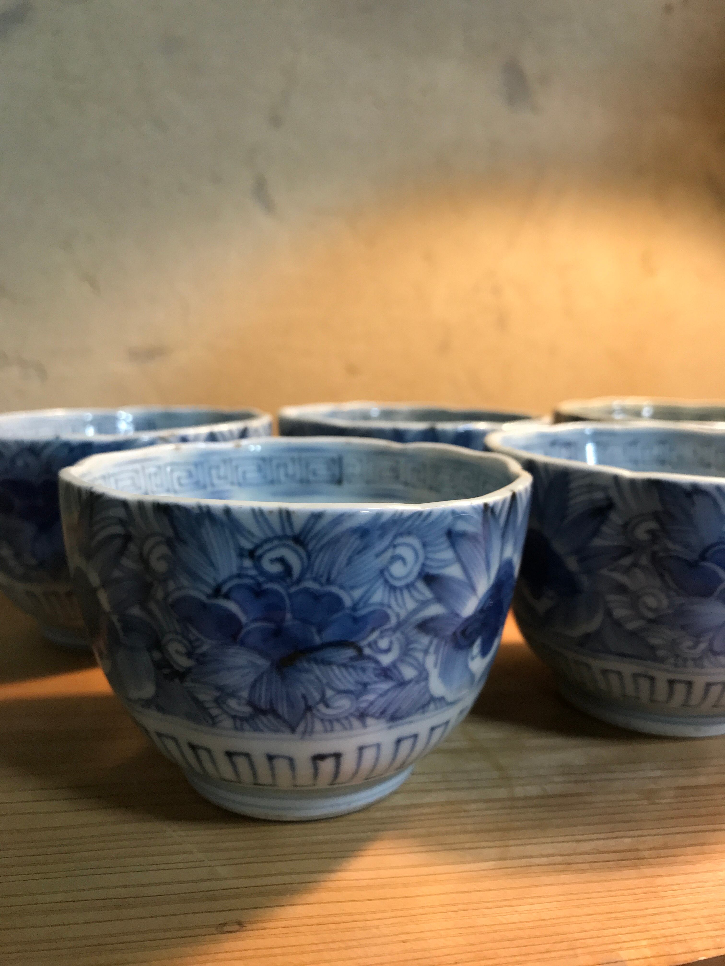 古伊万里 染付 葡萄図 蓋付茶碗 二客 西とA CE27 古