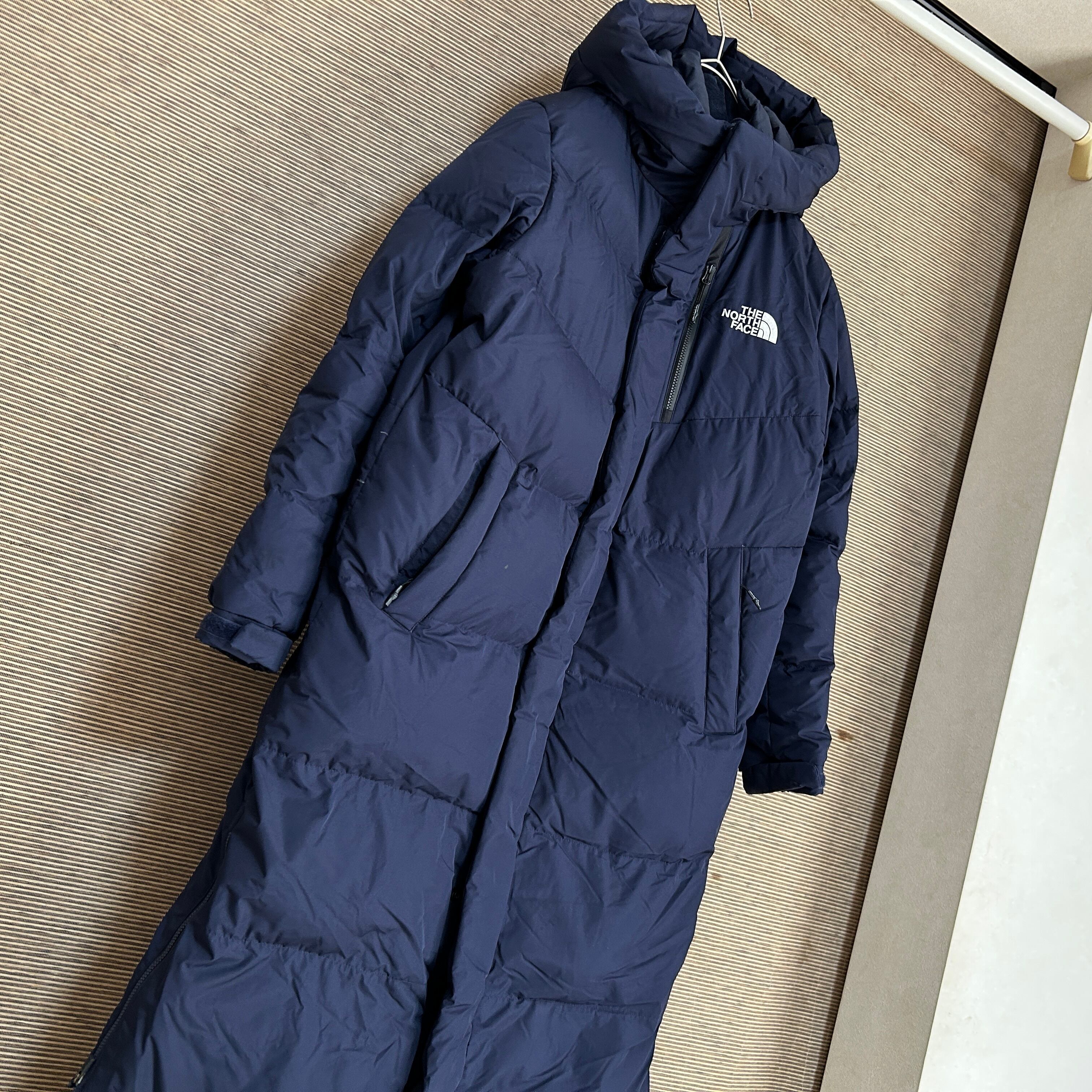 ノースフェイス ロングダウンコート ベンチコート ネイビー刺繍韓国  