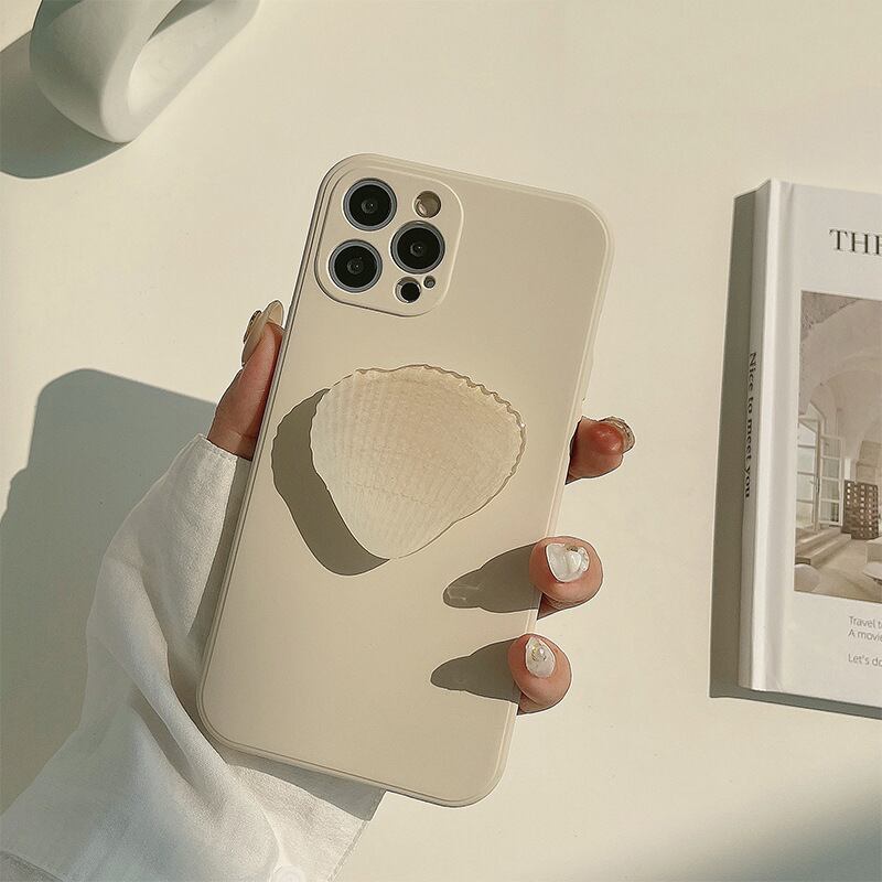 淡いアイボリーが可愛い◎シェル グリップ 付き おしゃれ 人気 シンプル 春夏 スマホケース ND-14406