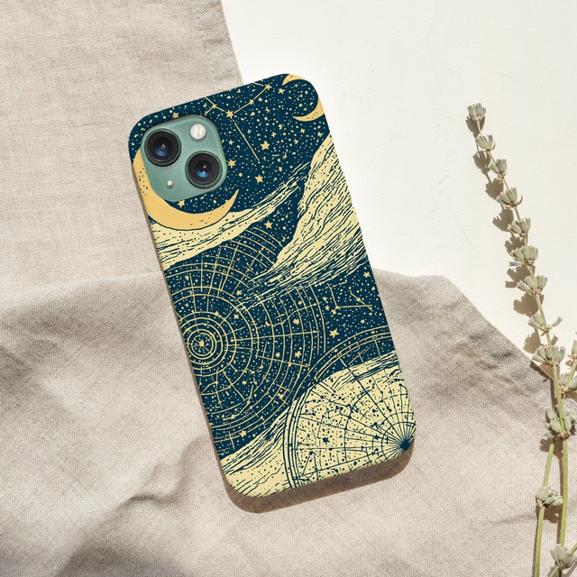 受注生産 iPhoneケース 銀河線画のネイビー星図｜星図風 STAR077A