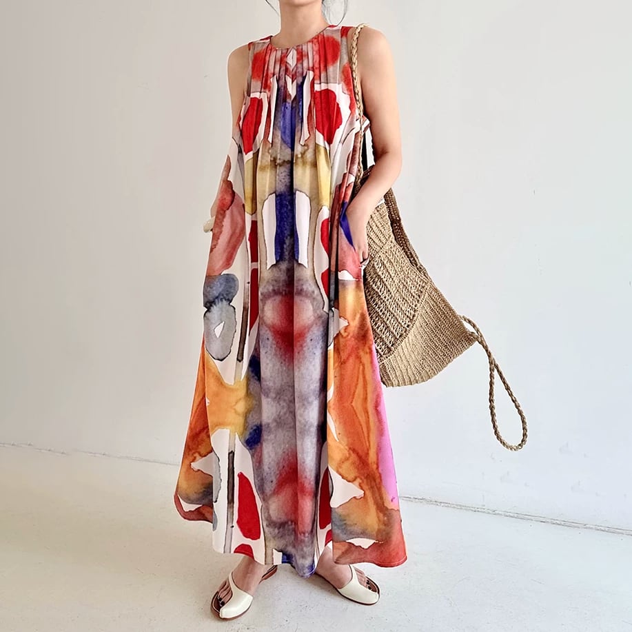 watercolor print sleeveless one-piece 14647