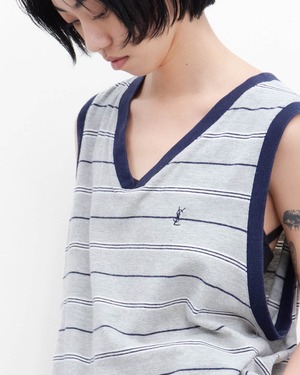 1990s Yves Saint Laurent - striped wide v-neck tank