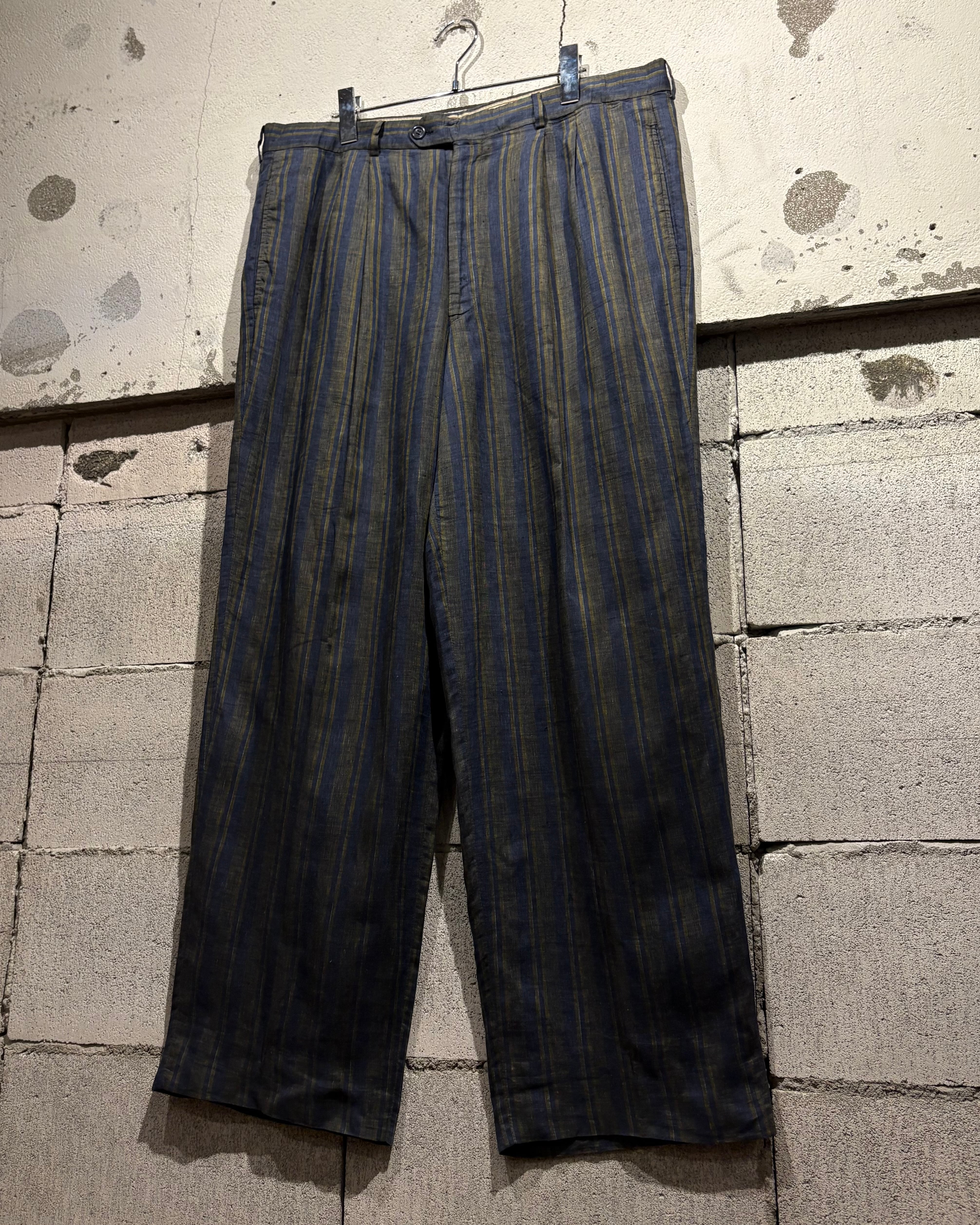 Caka otto】“OLD GUCCI” Stripe Vintage Wide Linen Slacks Pants