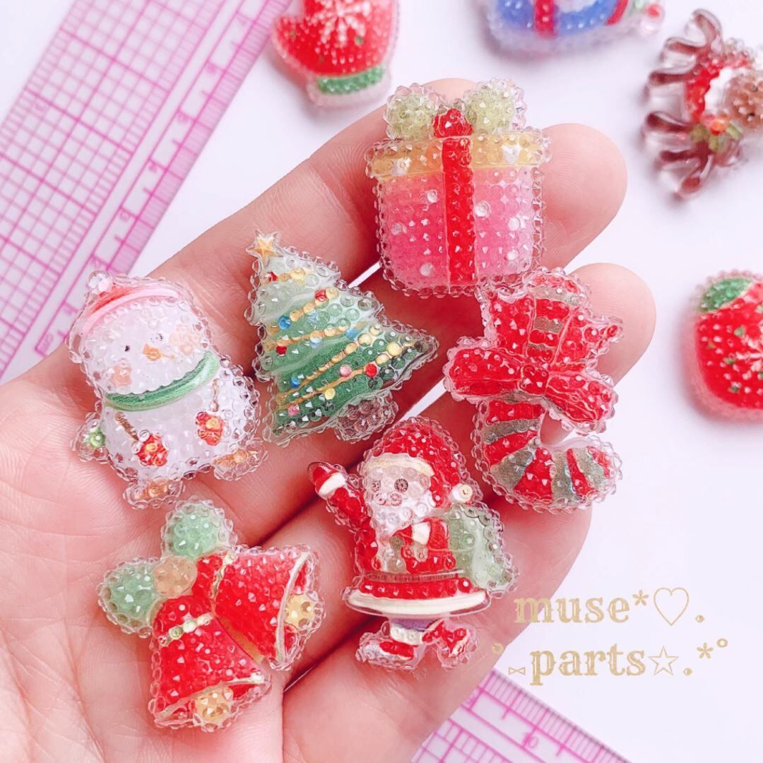 4個ペンギン/ステッキ/クリスマスツリー/ベル/手袋/サンタクロース