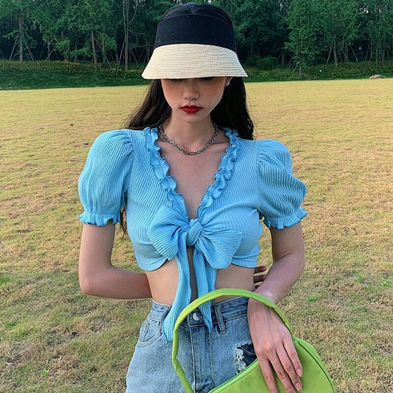 リボンショートサマースリーブTシャツ 夏物 ピュア ガールズファッション54184480242