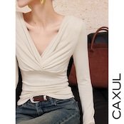 Cross-Over V-Neck Slim Fit Top/2color