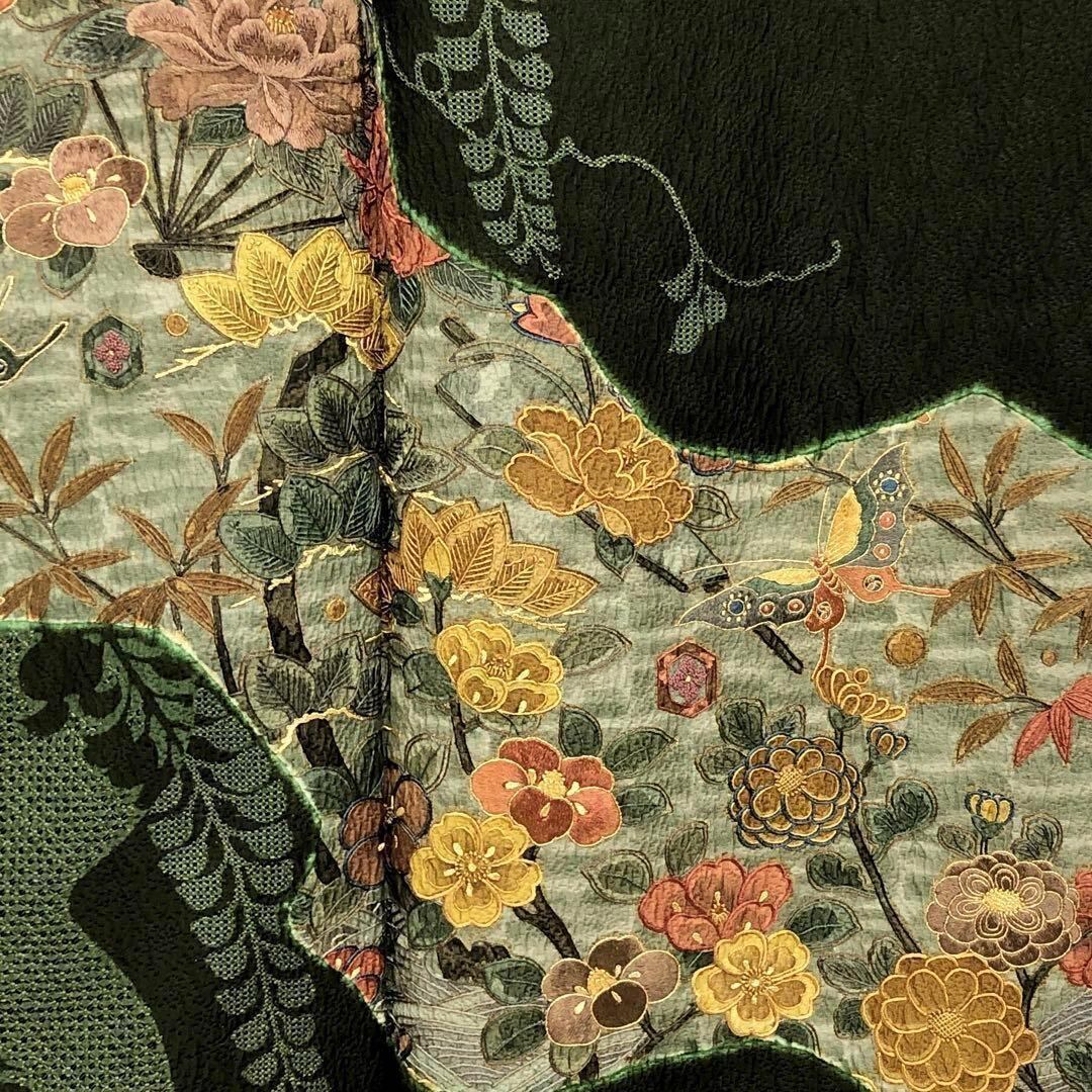 訪問着 総刺繍 蝶に美しい花々 さが美 ガード加工 黒橡色 K-2921 