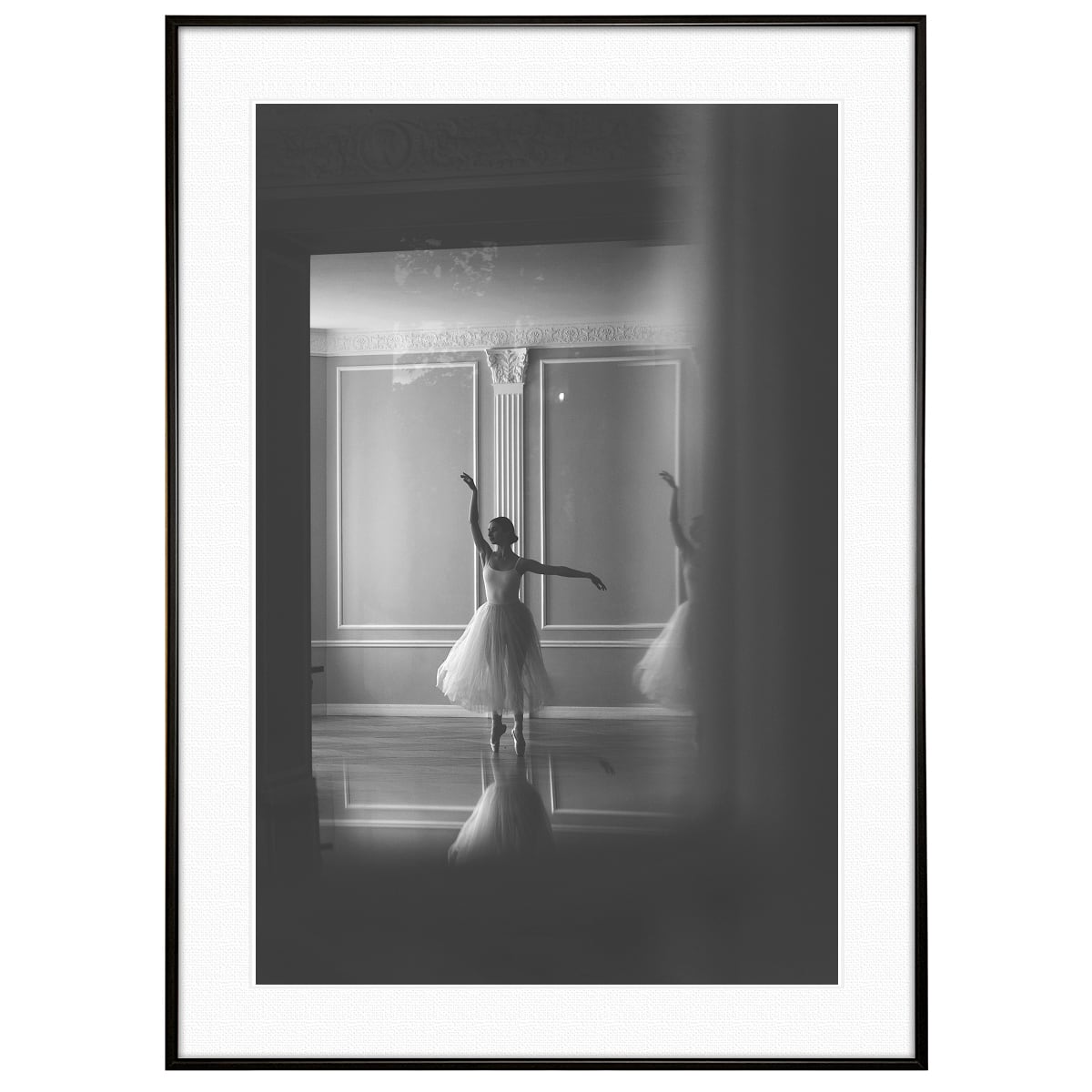 人物写真 ダンススタジオのバレリーナ インテリアモノクロアートポスター額装 AS2486