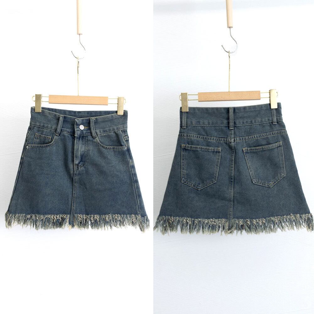 デニム ミニスカート レディース 春夏秋 韓国 デニムスカート おしゃれ 大人 かわいい フリンジ ハイウエスト カジュアル ヴィンテージ ストリートファッション Aライン 大人可愛い 大人女子