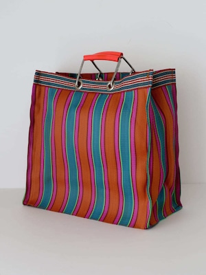 リサイクル プラスチック ストライプ バッグ スクエア （オレンジ／ブルー／ピンク） / Recycled Plastic Stripe Bag Square PUEBCO