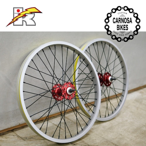 【KUWAHARA】BMX Complete Wheel Set [BMXコンプリートホイールセット] 20インチ Silver/Red Hub