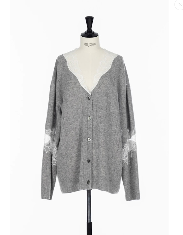 【FETICO】OVERSIZED HAIRY LACE PANELED KNIT CARDIGAN