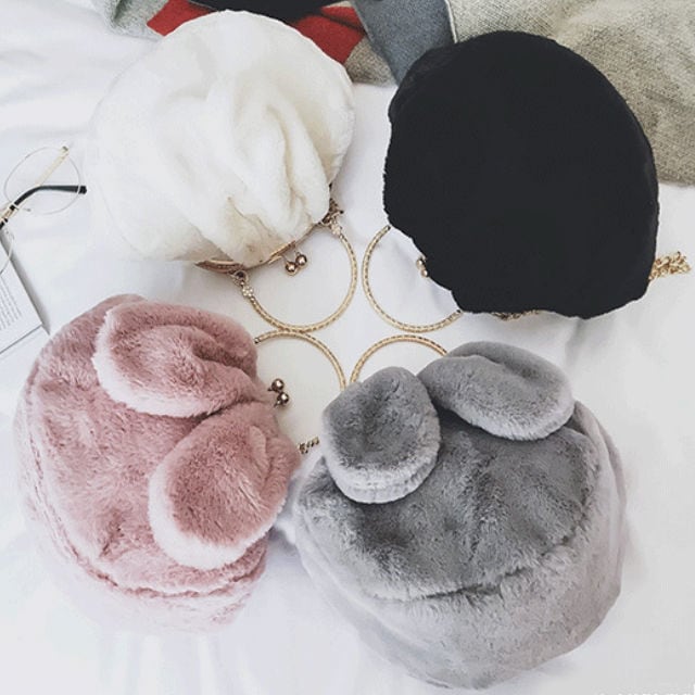 うさぎの耳付きミニファーバッグ 2WAY ショルダーバッグ