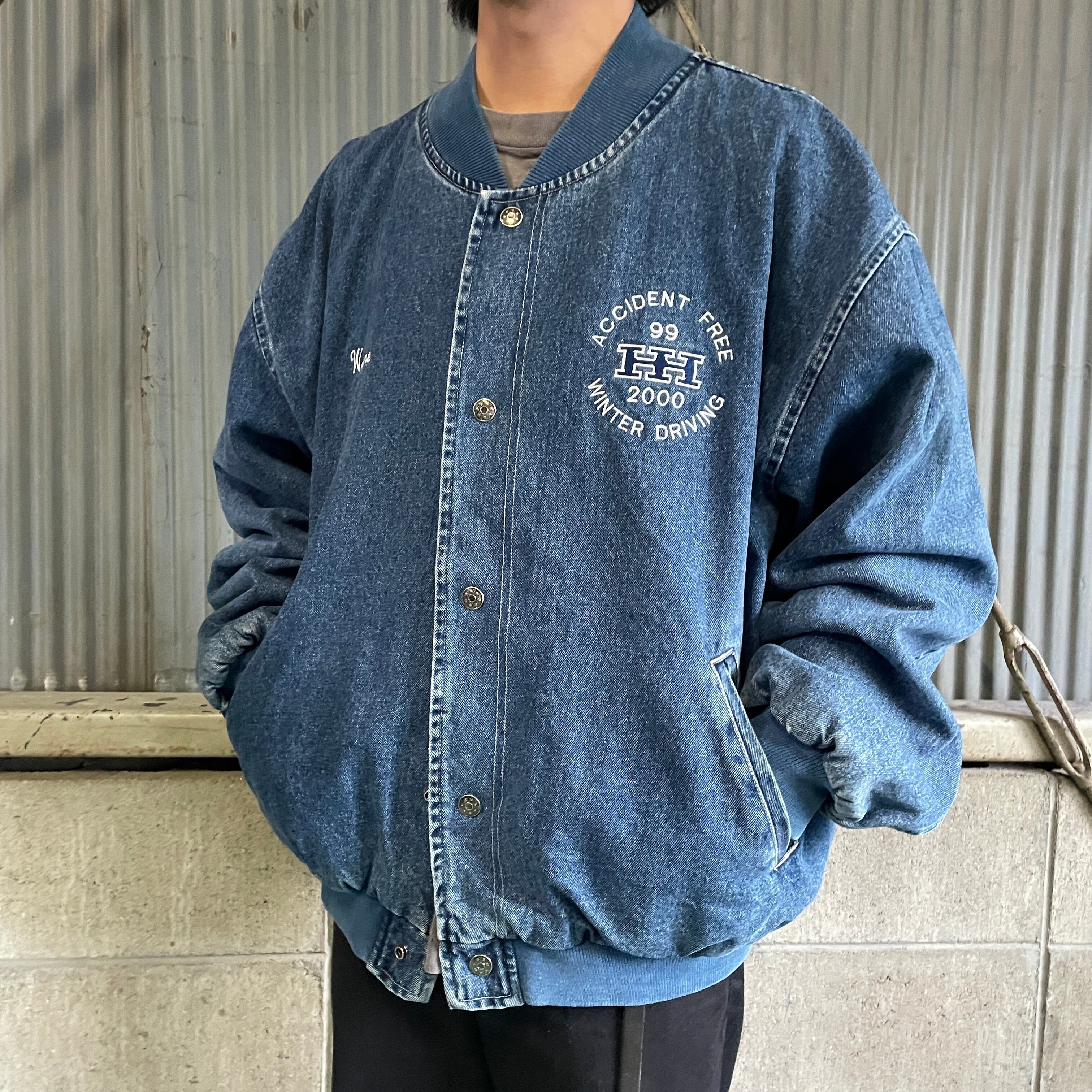 00年代 ビッグサイズ HARTWELL Visasport ロゴ刺繍 デニムスタジャン 