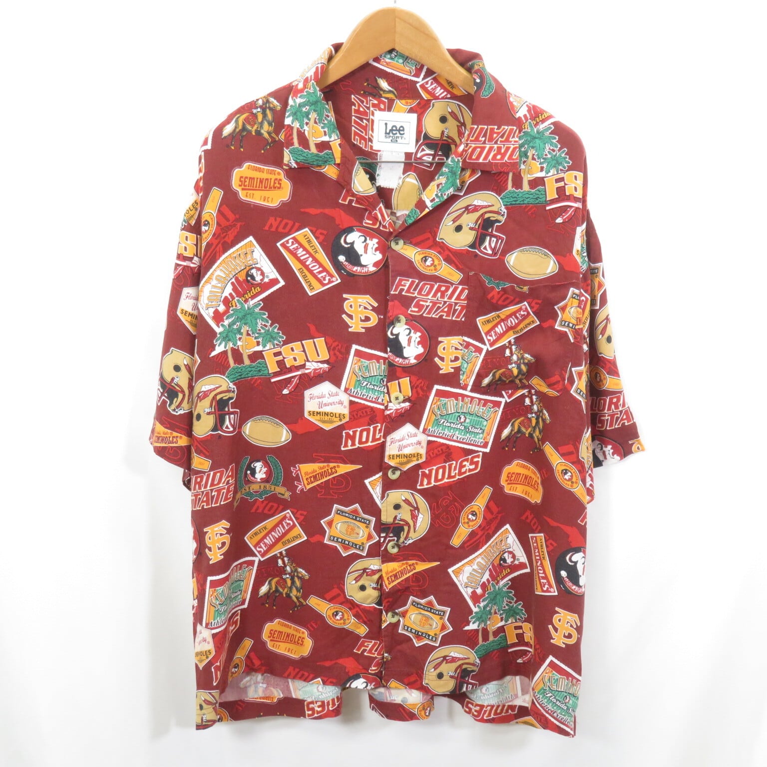 アメリ　ハワイカレッジトップス 90s SEMINOLES カレッジ アメフト アロハシャツ sizeXL/LEE SPORT 0702