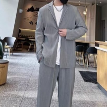 プリーツ ジャケット＋パンツ セットアップ | Korean unisex fashion