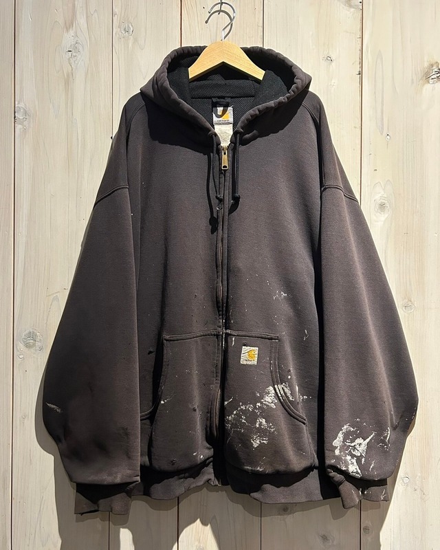 【a.k.a.C.a.k.a vintage】"Carhartt" Good Aging × Paint Loose Zip Up Hoodie
