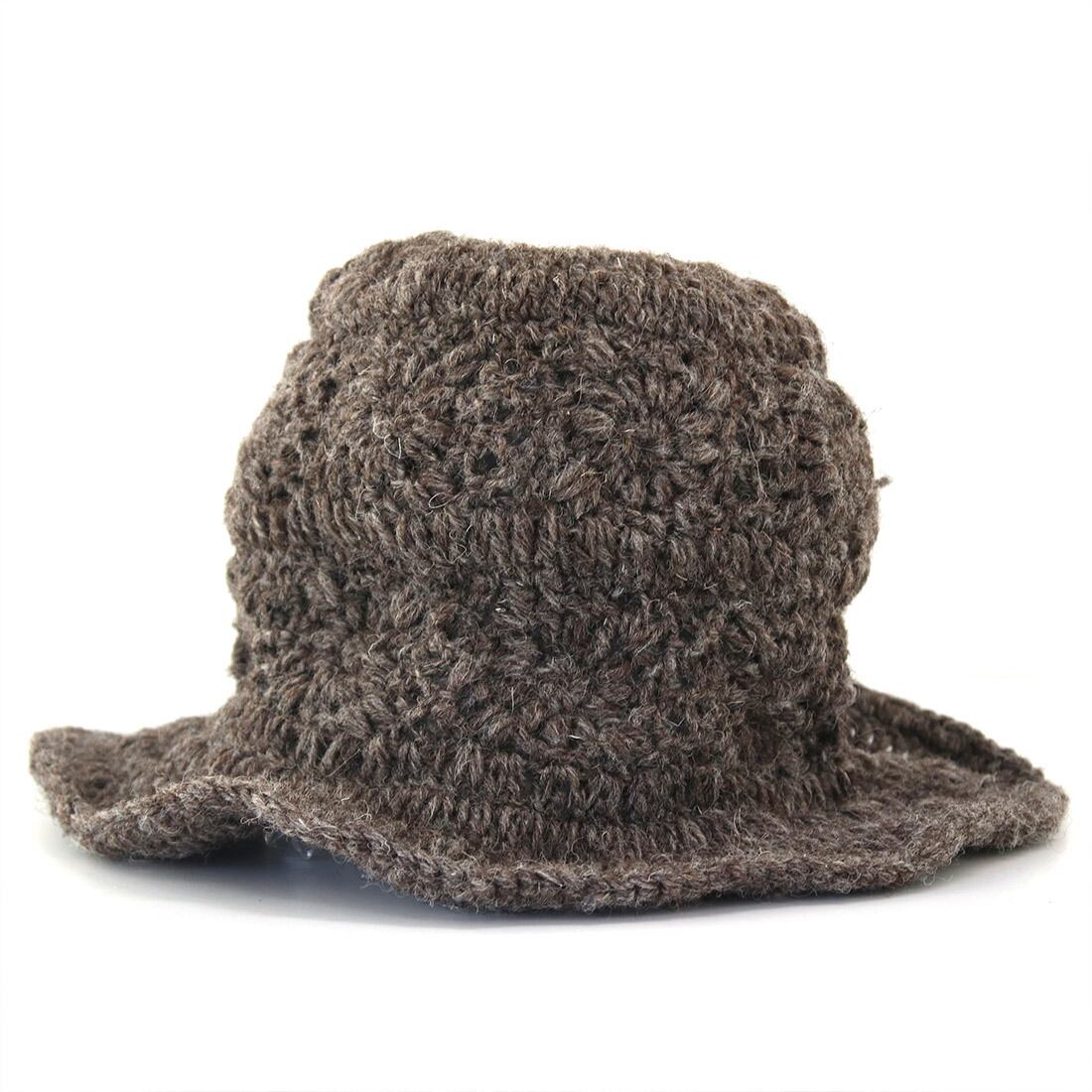 ネパール手編みニットハット(オフホワイト・ブラウン)