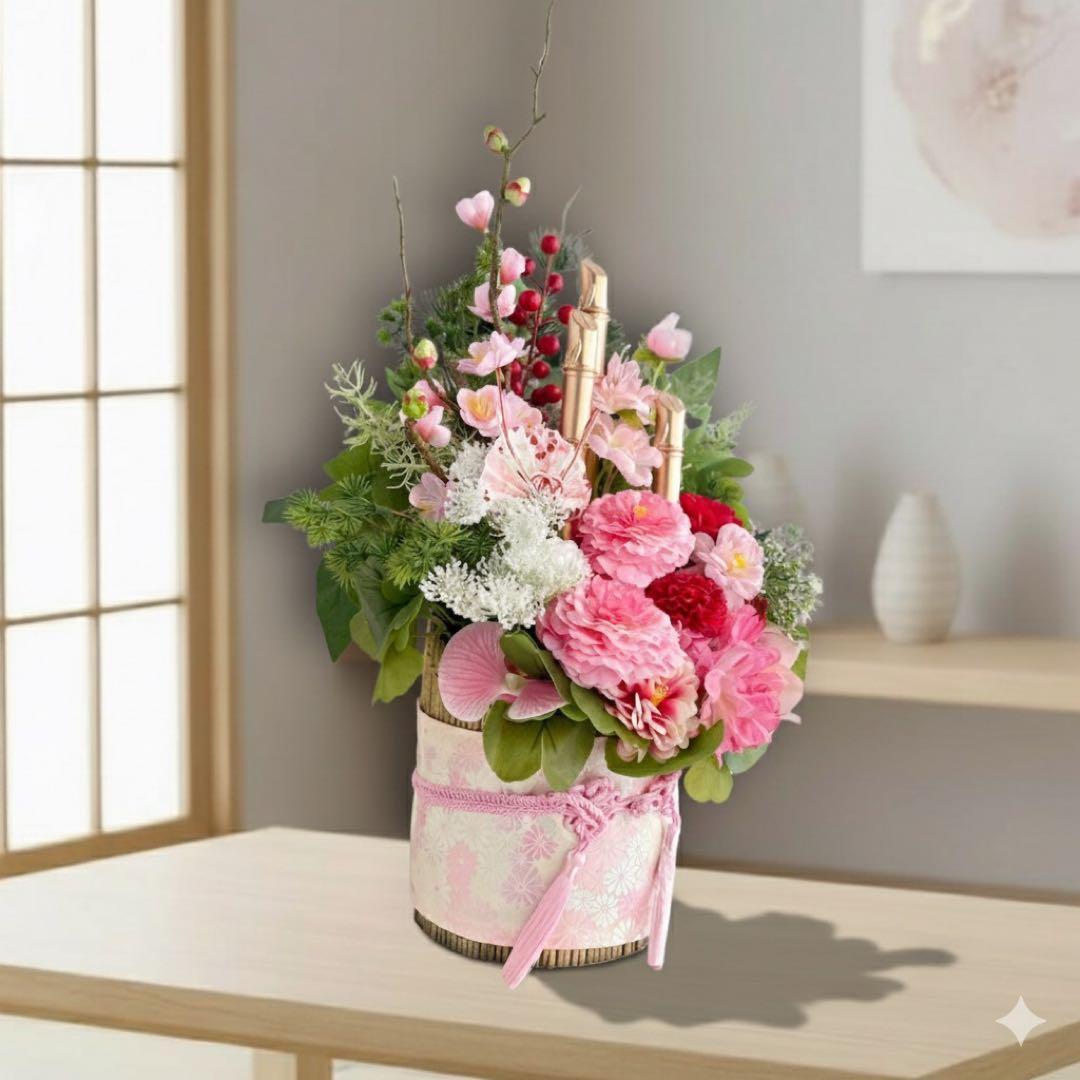 ㉕ 和モダン門松 M｜可憐な花々と竹が奏でる、モカアンドマルシェの迎春アレンジ ㉕ 和モダン門松 M｜可憐な花々と竹が奏でる、モカアンドマルシェの