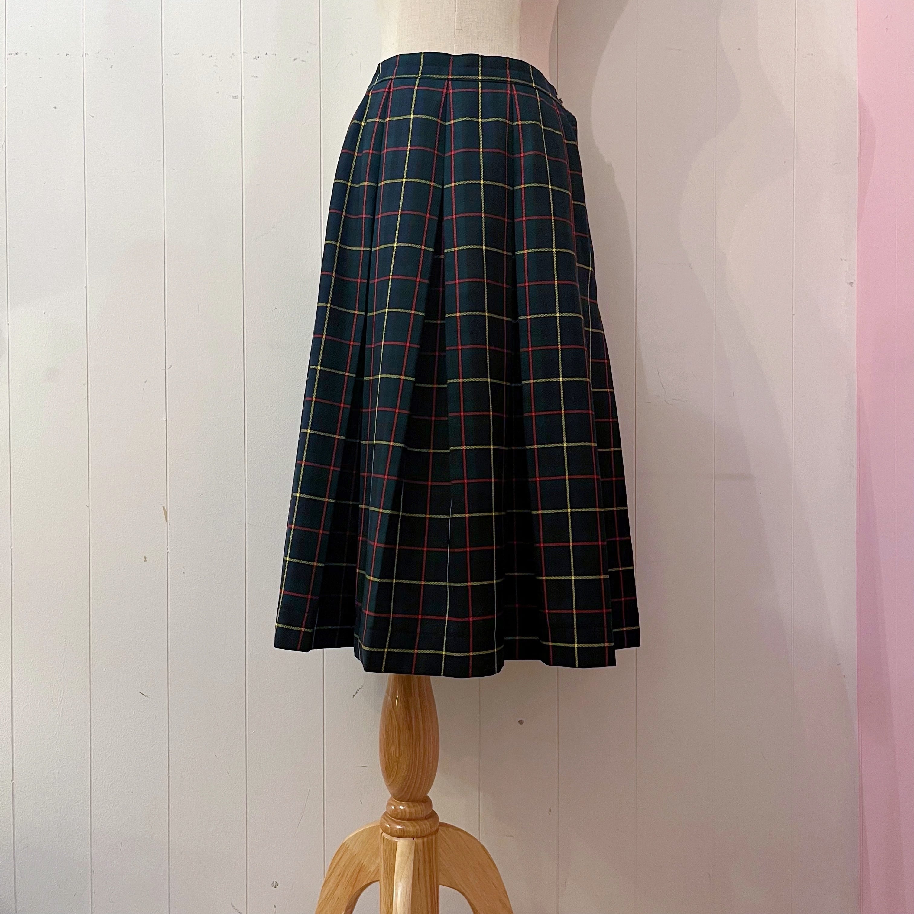 green check gold button skirt