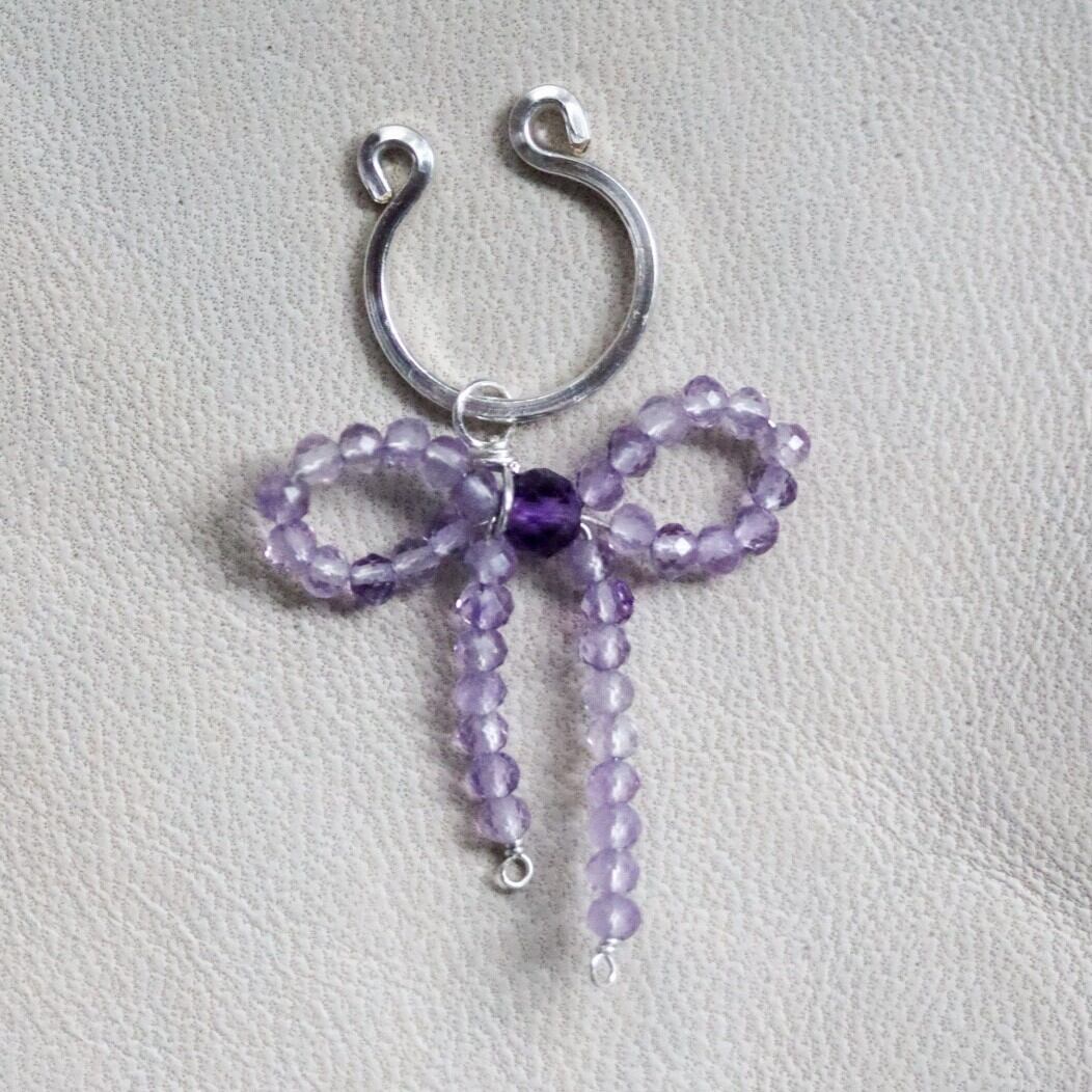 ‐ Birth Stone Ribbon - ear cuff アメシスト