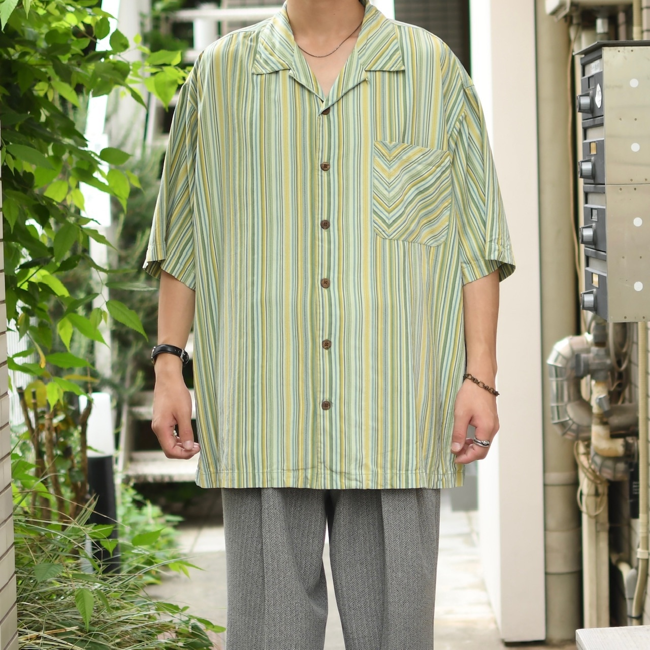 tommy bahama multi stripe silk open collar shirt