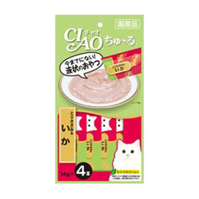 [いなばペットフード]チャオちゅーる　とりささみ＆いか　14g×4本【キャットフード】【ペットおやつ】