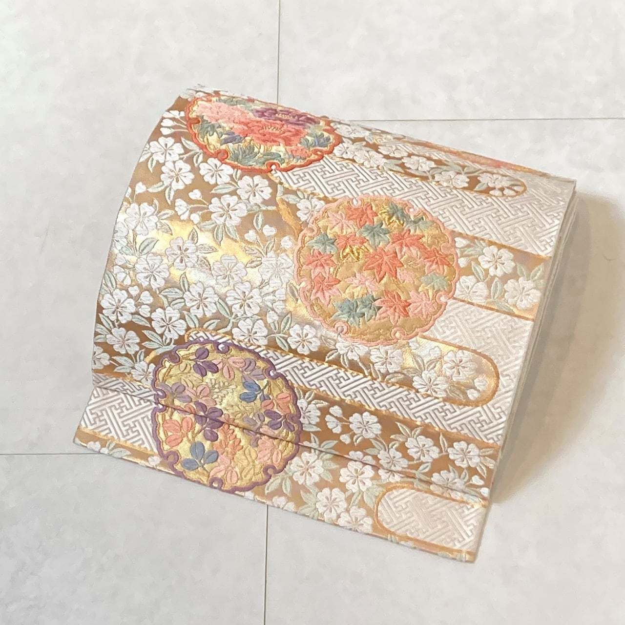 未使用【夏帯】絽綴れ 名古屋帯 花柄 絹 生成り色 250 | kimono Re:和