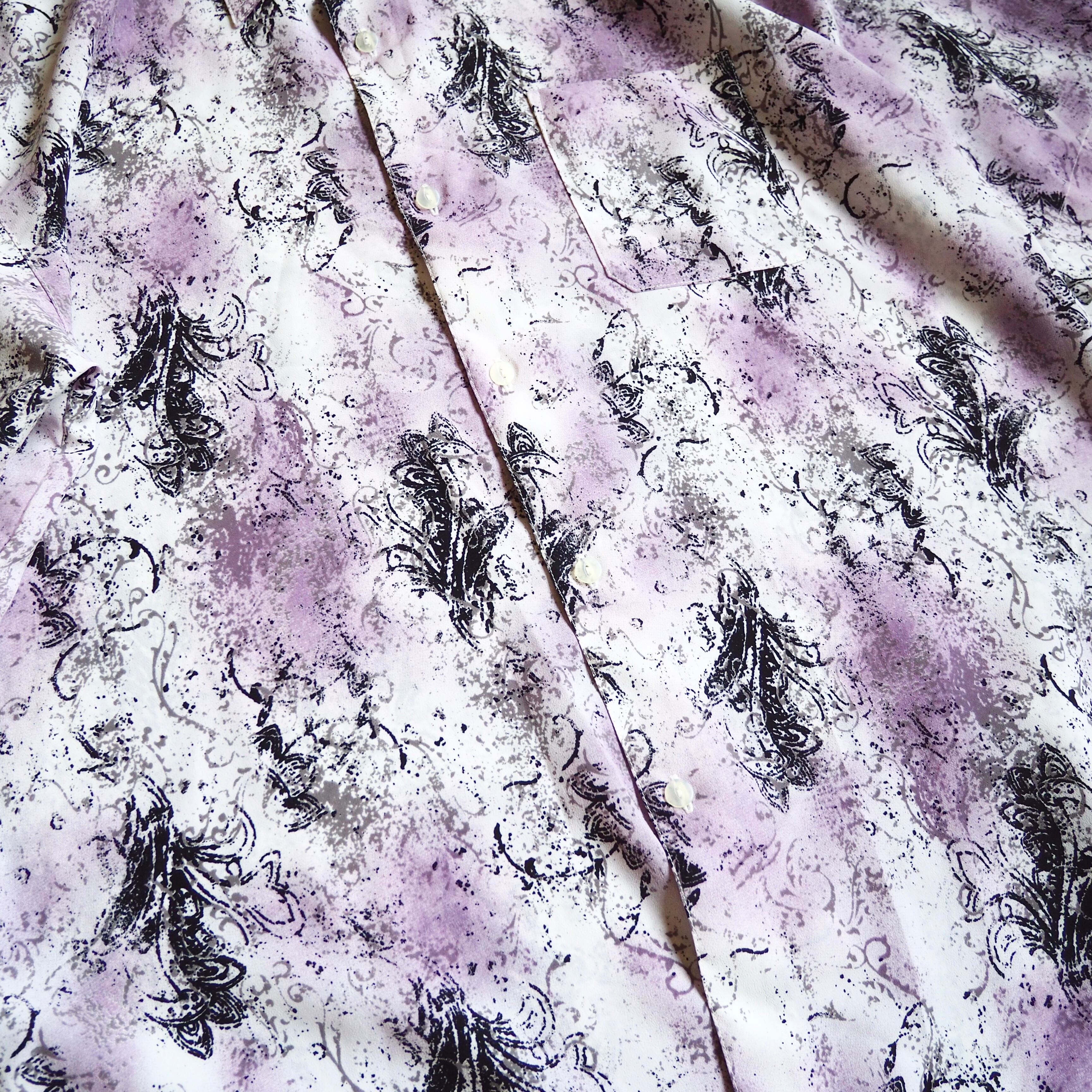 ” 紫煙 ” Bewitching Tribal art Full pattern Drape loose SS shirt