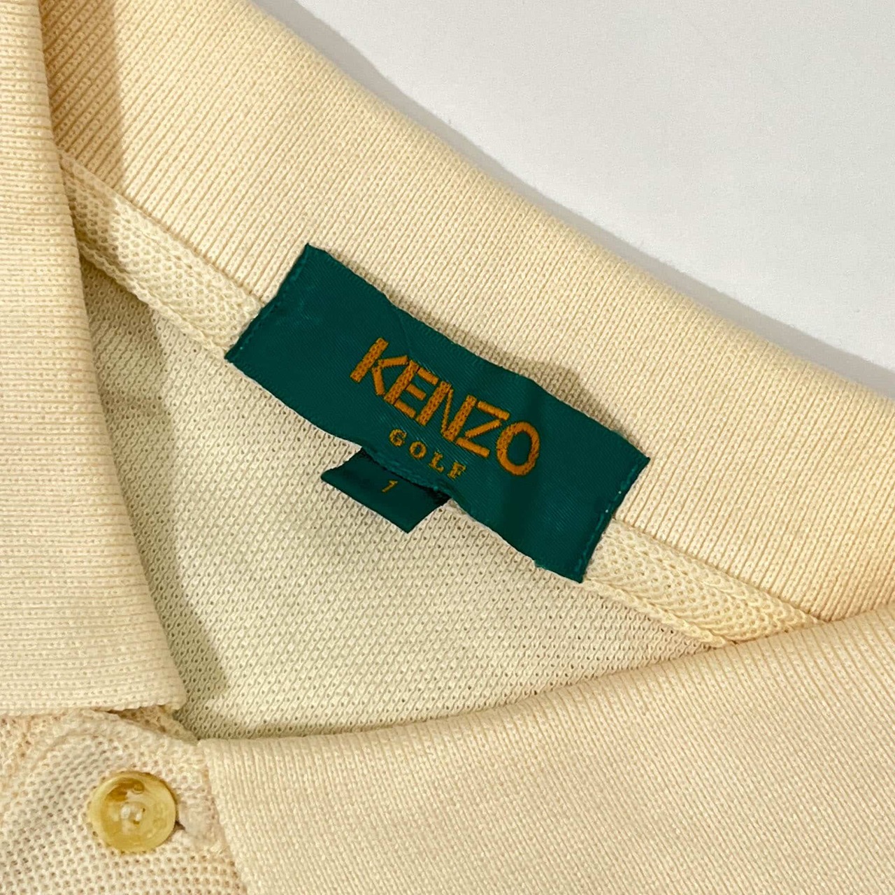 ビンテージ KENZO GOLF ケンゾー ゴルフ 鹿の子 長袖 ポロシャツ 1/アイボリー メンズ