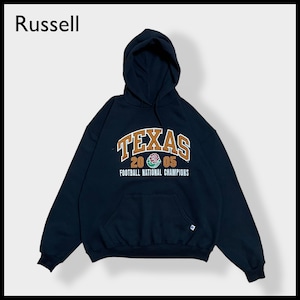 【Russell】カレッジ テキサス大学 TEXAS フットボール 刺繍 アーチロゴ ローズボウル Rose Bowl スウェット パーカー フーディー プルオーバー XL ラッセルUS古着