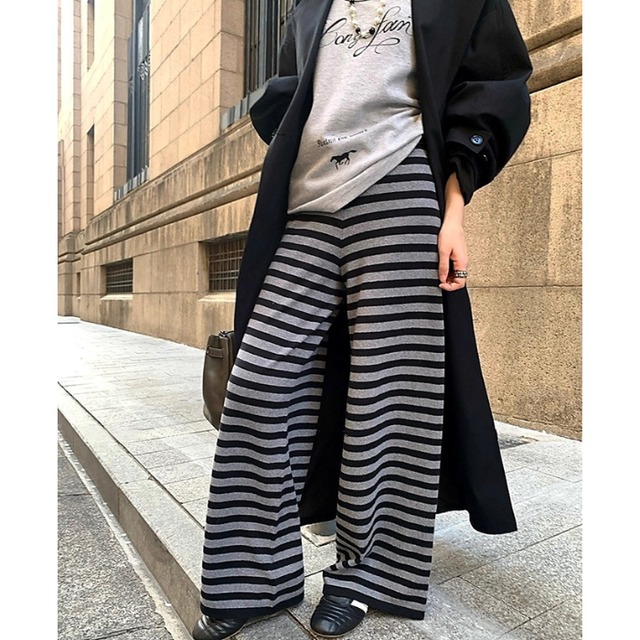 ストライプニットストレートレッグパンツ［XS-XL］