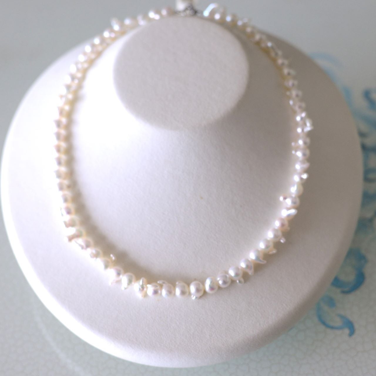 天使の羽】ツノツノパールネックレス6㎜-7㎜ホワイト系【あこや真珠