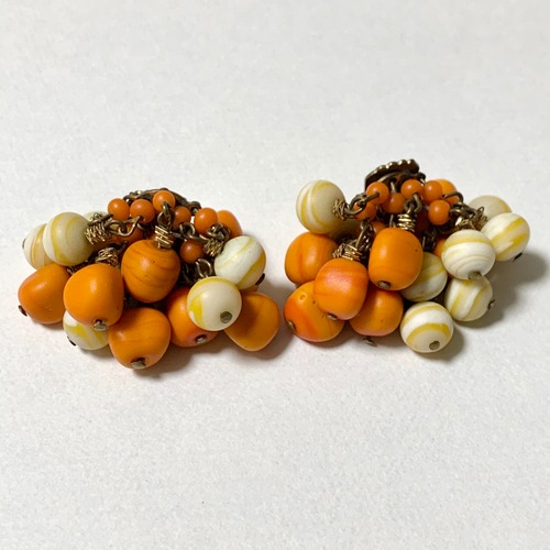 Vintage Ceramic Beads Dangle Cluster Earrings