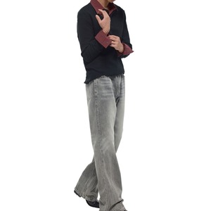 ワッフルヘンリーネックロングTシャツ　1179