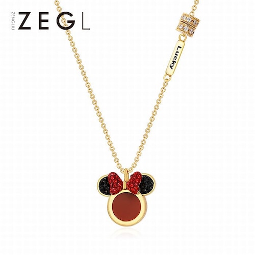 【ZEGL】ネックレス Disney ディズニー ミニーマウス MINNIE ミニー ペンダント レディース クロスチェーン コラボ 合金 メッキ クリスタル アクセサリー (DTC-606635275762)