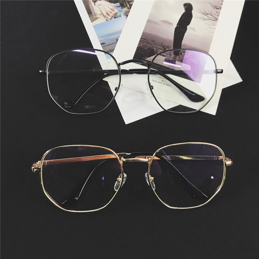 ネットセレブ同じグレスフレーム女性シックメタルプレーンフェイス薄いレトロフラットミラーラージフレームグレスフレーム ブラック・アイド・ピーズ17560814080