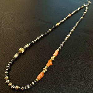 ブライト（Bright）ネックレス（Wave S Hematite）桃珊瑚 55〜60cm
